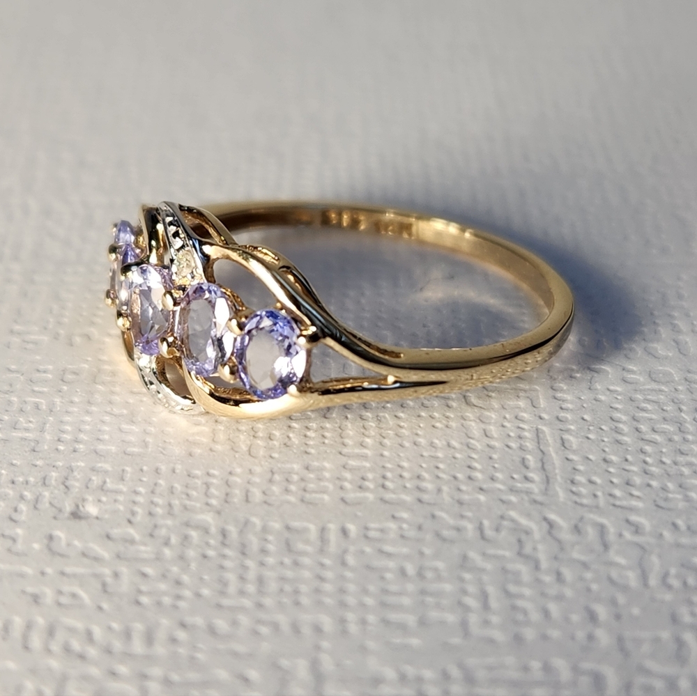 SALE Solid 14K Gold Natural 5 Stone Tanzanite Diamond Ring Sz 7 - Picture 8 of 13